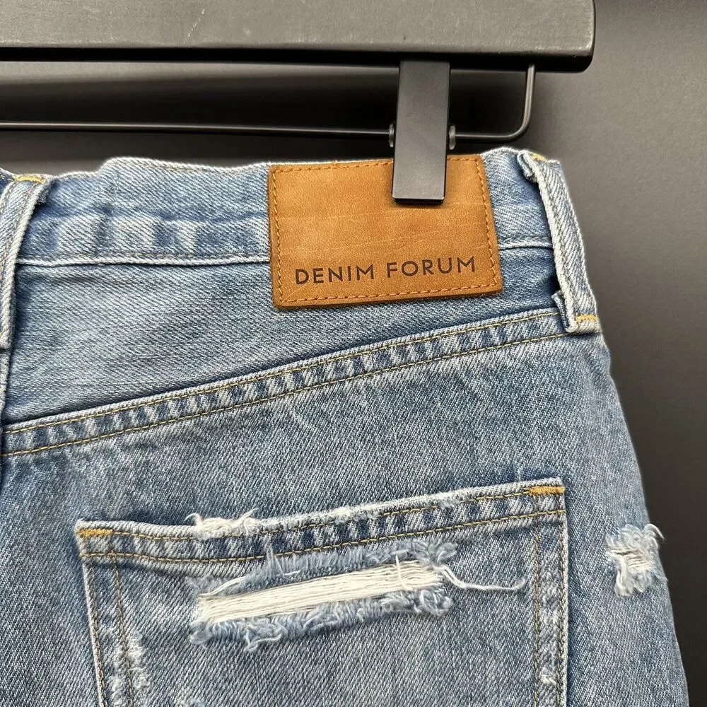 Denim Forum The Ex Boyfriend Distressed Organic Cotton Denim Short Size 24